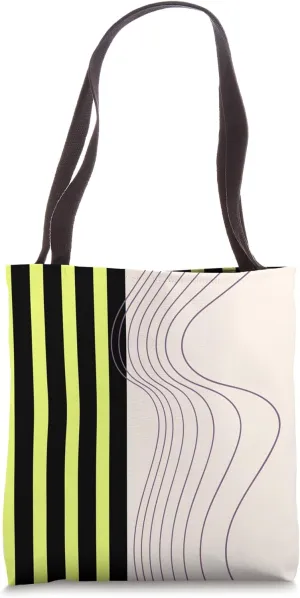 Stripes Curved Lines Abstract Black Lime Green Tote Bag