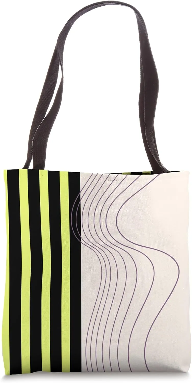 Stripes Curved Lines Abstract Black Lime Green Tote Bag