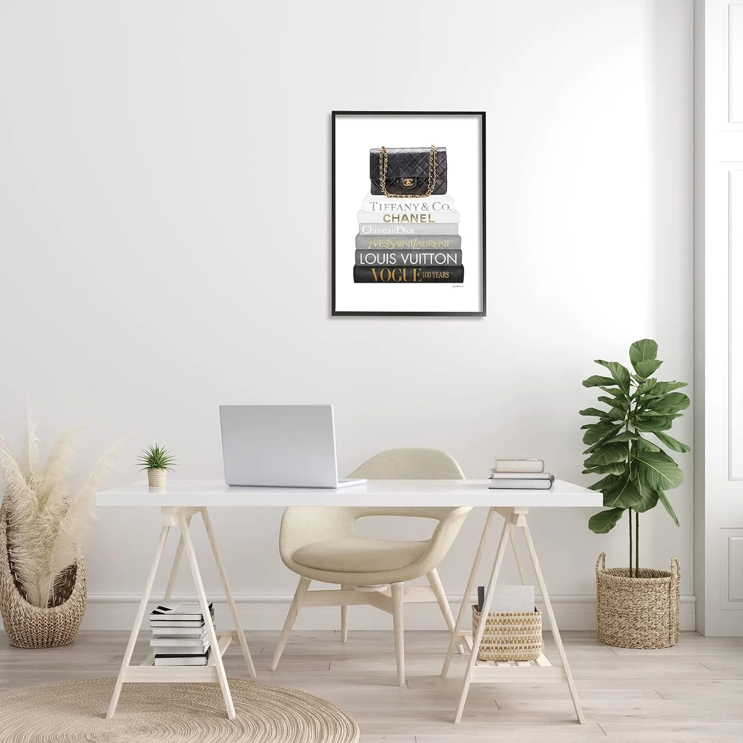 Stupell Industries Black Glam Purse Chic Modern Bookstack, Designed by Amanda Greenwood Framed Wall Art, 24 x 30