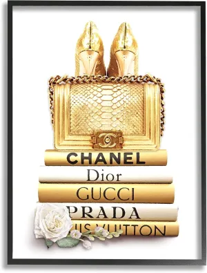 Stupell Industries Divine Golden Fashion Purse on Glam Designer Bookstack