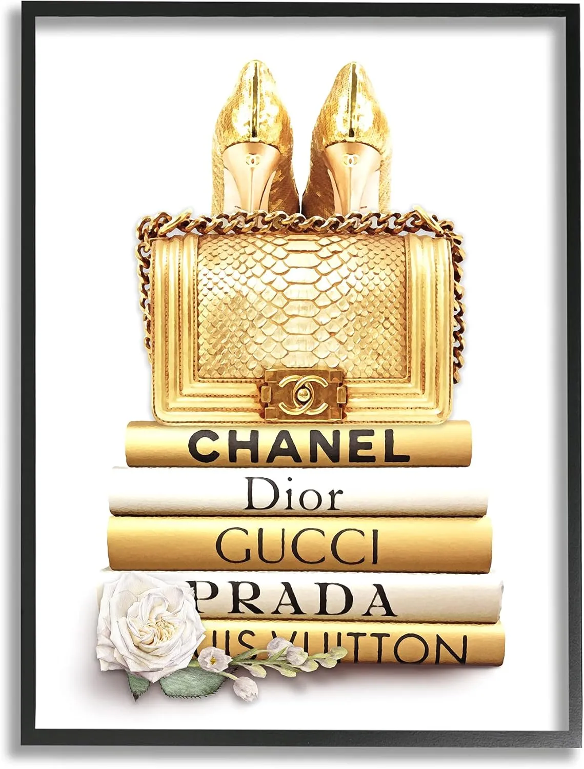 Stupell Industries Divine Golden Fashion Purse on Glam Designer Bookstack