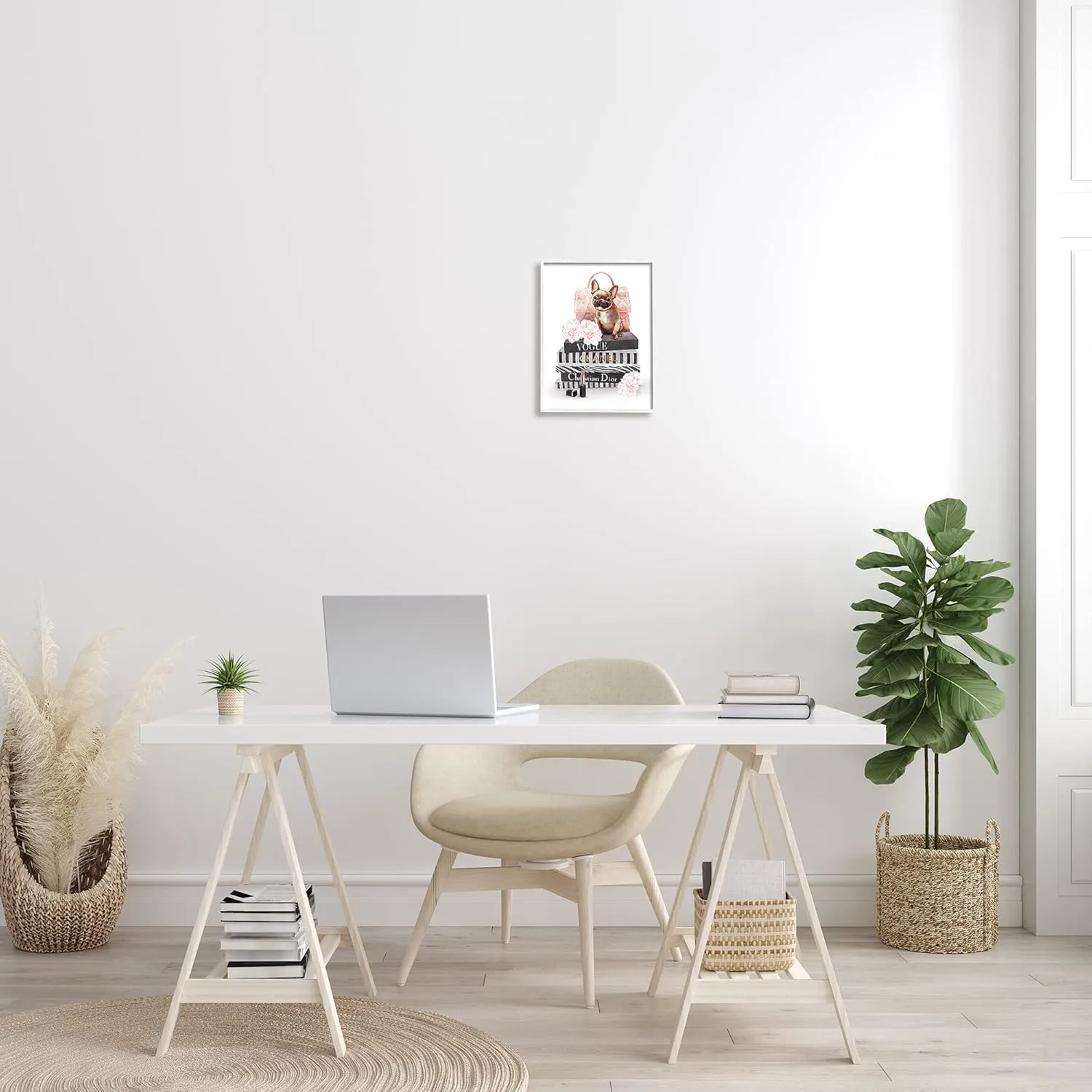 Stupell Industries Glam Bookstack Quilted Pink Purse French Bulldog, Designed by Ziwei Li White Framed Wall Art, 11 x 14, Multi-Color