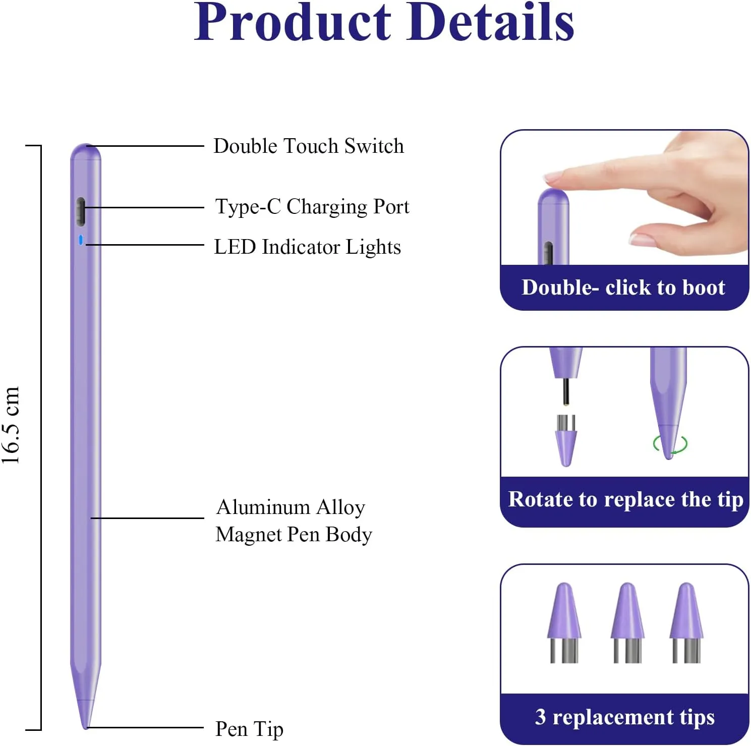 Stylus Pen for Android, Magnetic Phone Pencil, CMARS Fine Point Stylus Pens for Touchscreen, Tablet Pen Compatible with iPhone/Samsung/Xiaomi/Huawei/Vivo and Other Android Phone and Tablet - Purple