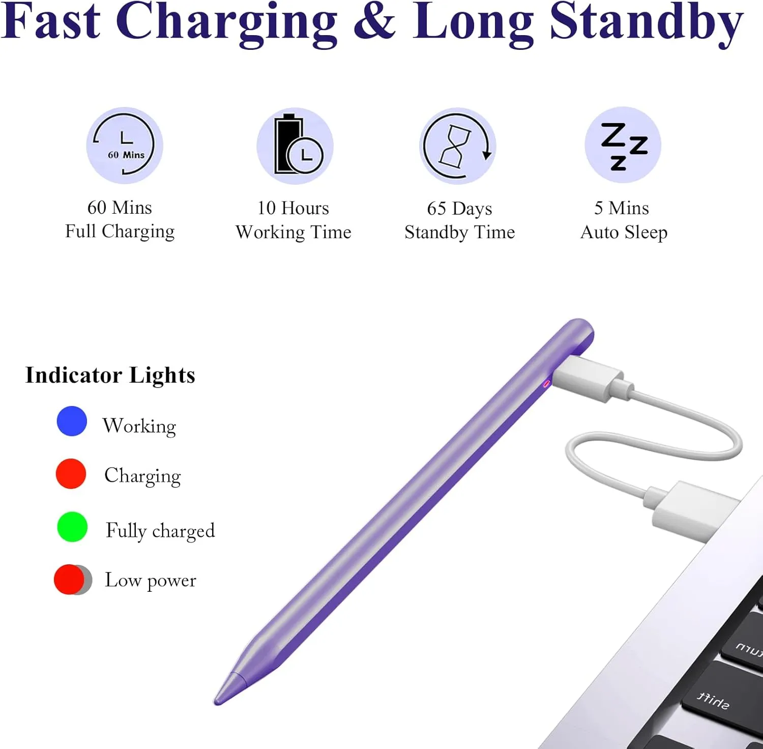 Stylus Pen for Android, Magnetic Phone Pencil, CMARS Fine Point Stylus Pens for Touchscreen, Tablet Pen Compatible with iPhone/Samsung/Xiaomi/Huawei/Vivo and Other Android Phone and Tablet - Purple
