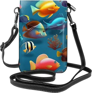 Submarine reef fish Leather Crossbody Flip Phone Bag - Soft and Durable, Essential for Outdoor Travel, Magnetic Snap Design