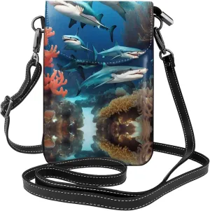 Submarine shark coral Lightweight leather crossbody phone bag, women's shoulder bag cell phone wallet, travel bag with credit card slots,