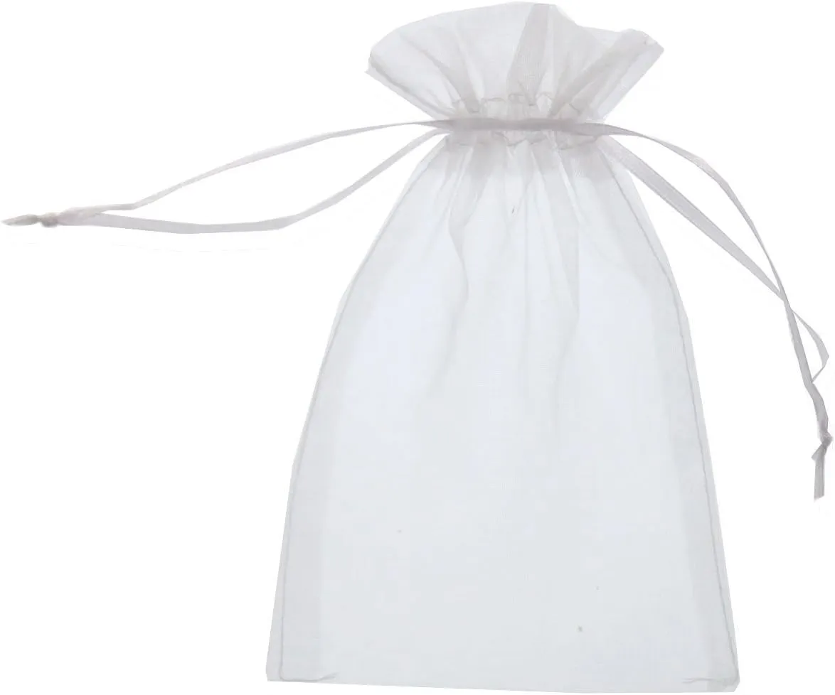 SumDirect 100Pcs 5x7 inch White Sheer Drawstring Organza Jewelry Pouches Wedding Party Christmas Favor Gift Bags (100)