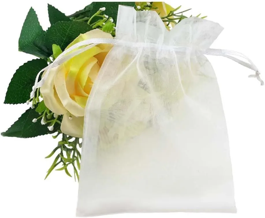 SumDirect 100Pcs 5x7 inch White Sheer Drawstring Organza Jewelry Pouches Wedding Party Christmas Favor Gift Bags (100)