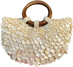 Summer Shell Beaded Purses,Sequin Pearl Bag for Women Handmade Evening Bag Top Handle Totes for Beach Wedding Party Vacation