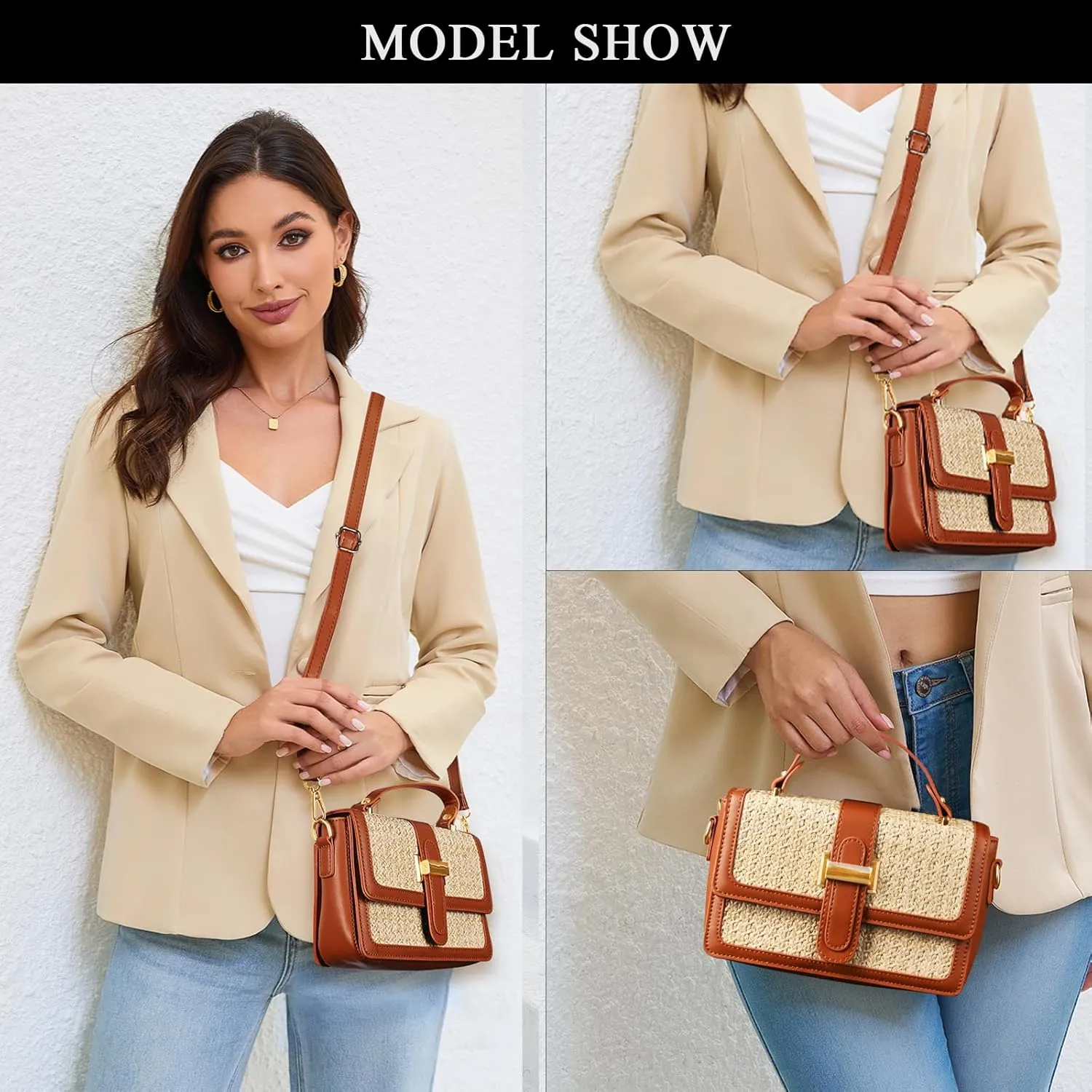 Summer Straw Crossbody Bags for Women Trendy Woven Beach Bag Straw Clutch Purse Vacation Handbags