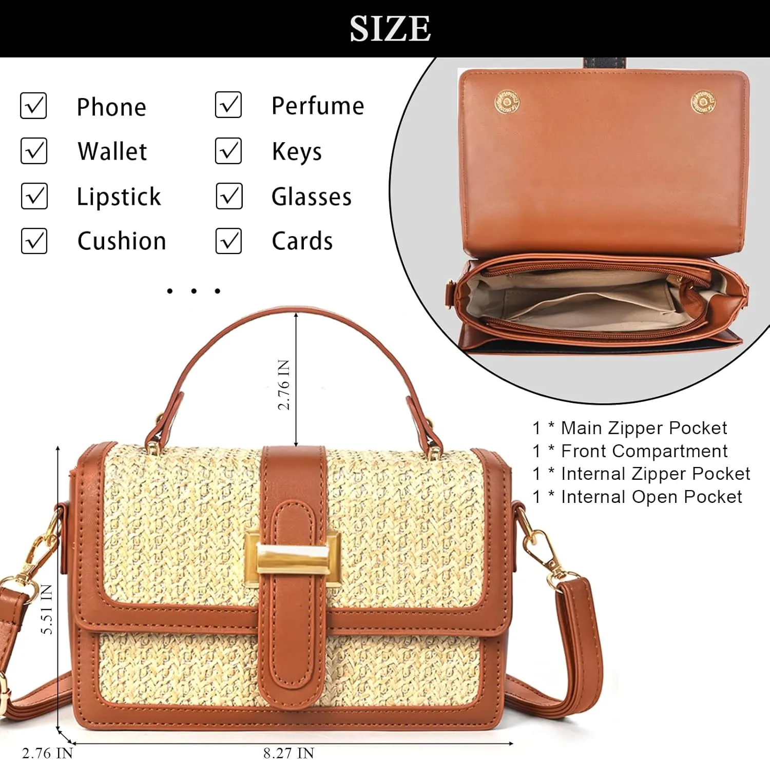 Summer Straw Crossbody Bags for Women Trendy Woven Beach Bag Straw Clutch Purse Vacation Handbags