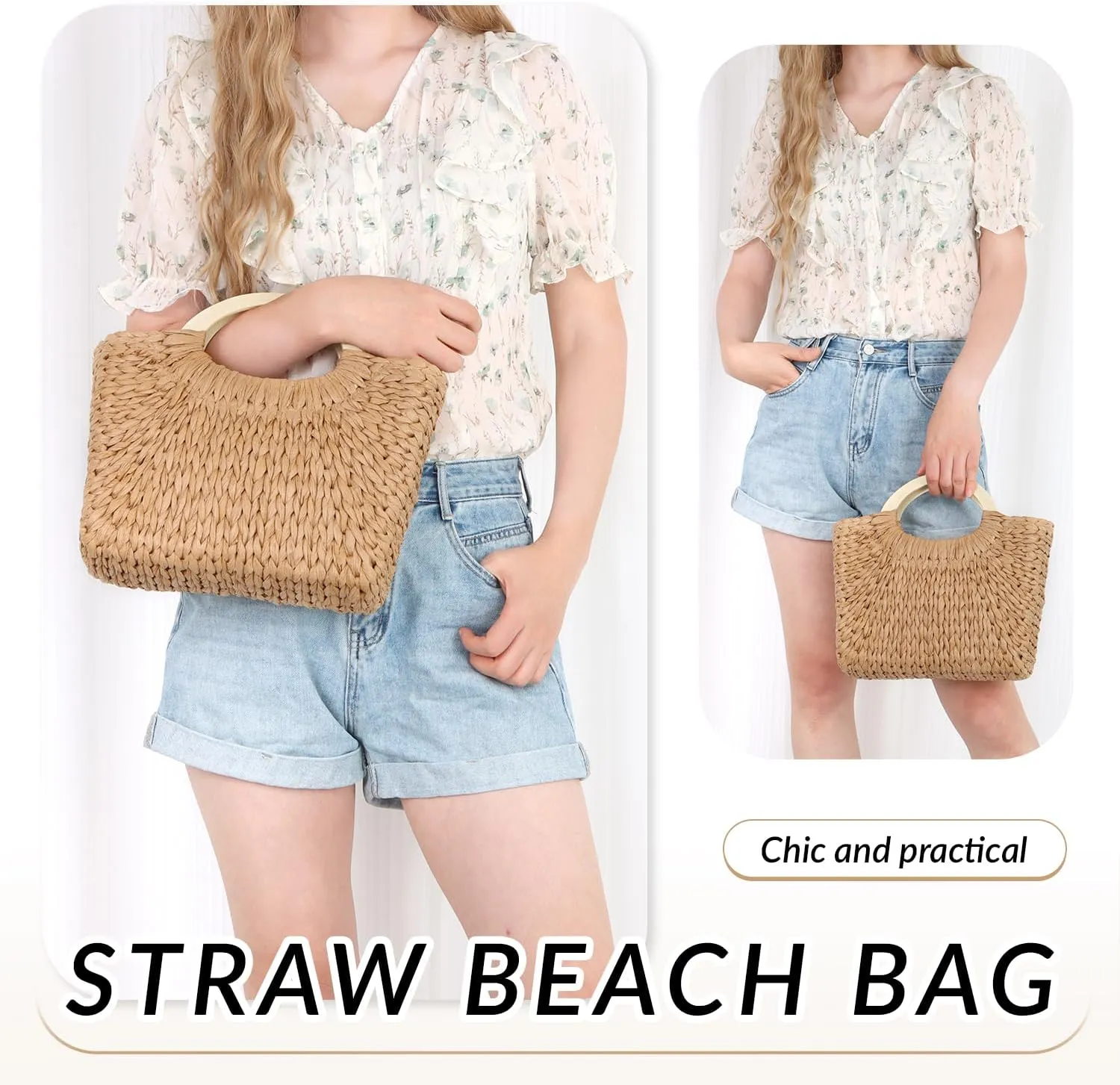 Summer Straw Purse for Women Woven Straw Tote Beach Purse Handbag for Party Vacation