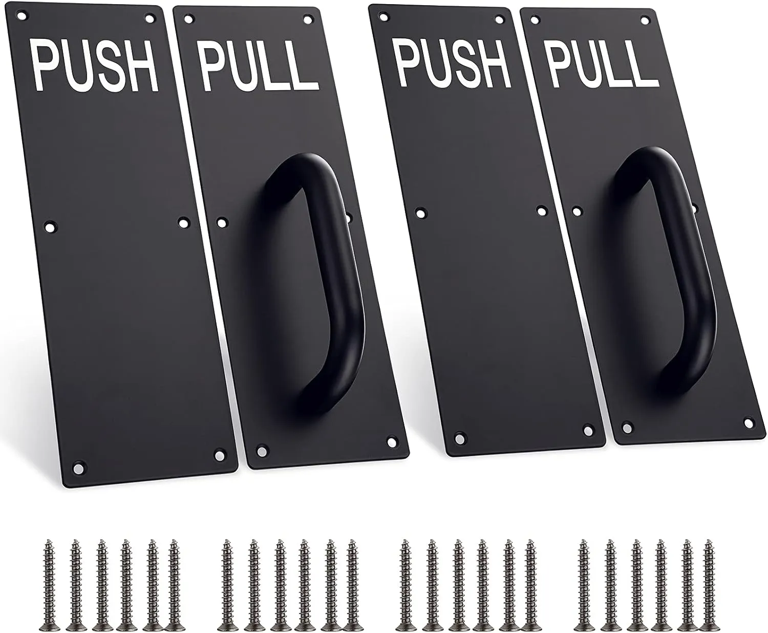 Sumnacon 2 Sets 12 Inch Stainess Steel Door Handles - Sturdy Door Pull Push Plates with Screws, Wall Mounted Pull Push Handles for Home Office Public, Black