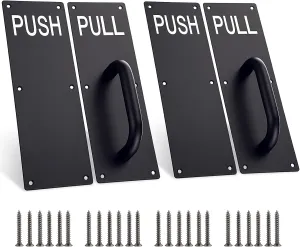Sumnacon 2 Sets 12 Inch Stainess Steel Door Handles - Sturdy Door Pull Push Plates with Screws, Wall Mounted Pull Push Handles for Home Office Public, Black