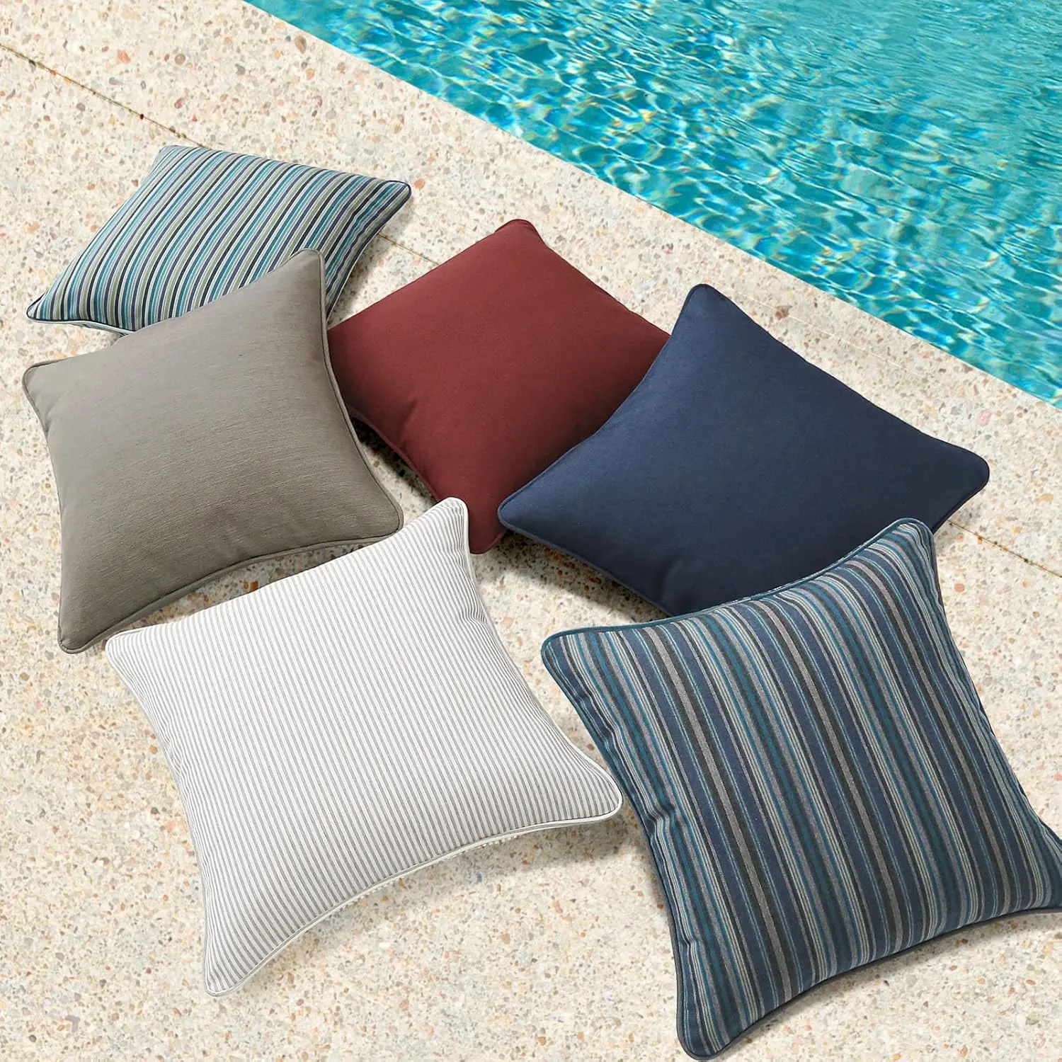 Sunbrella Decorative Outdoor Waterproof Throw Pillows with Inserts, Set of 4, 18" x18" Pillows for Patio, Backyard, Bed, Couch, and Patio Furniture, Cast Shale