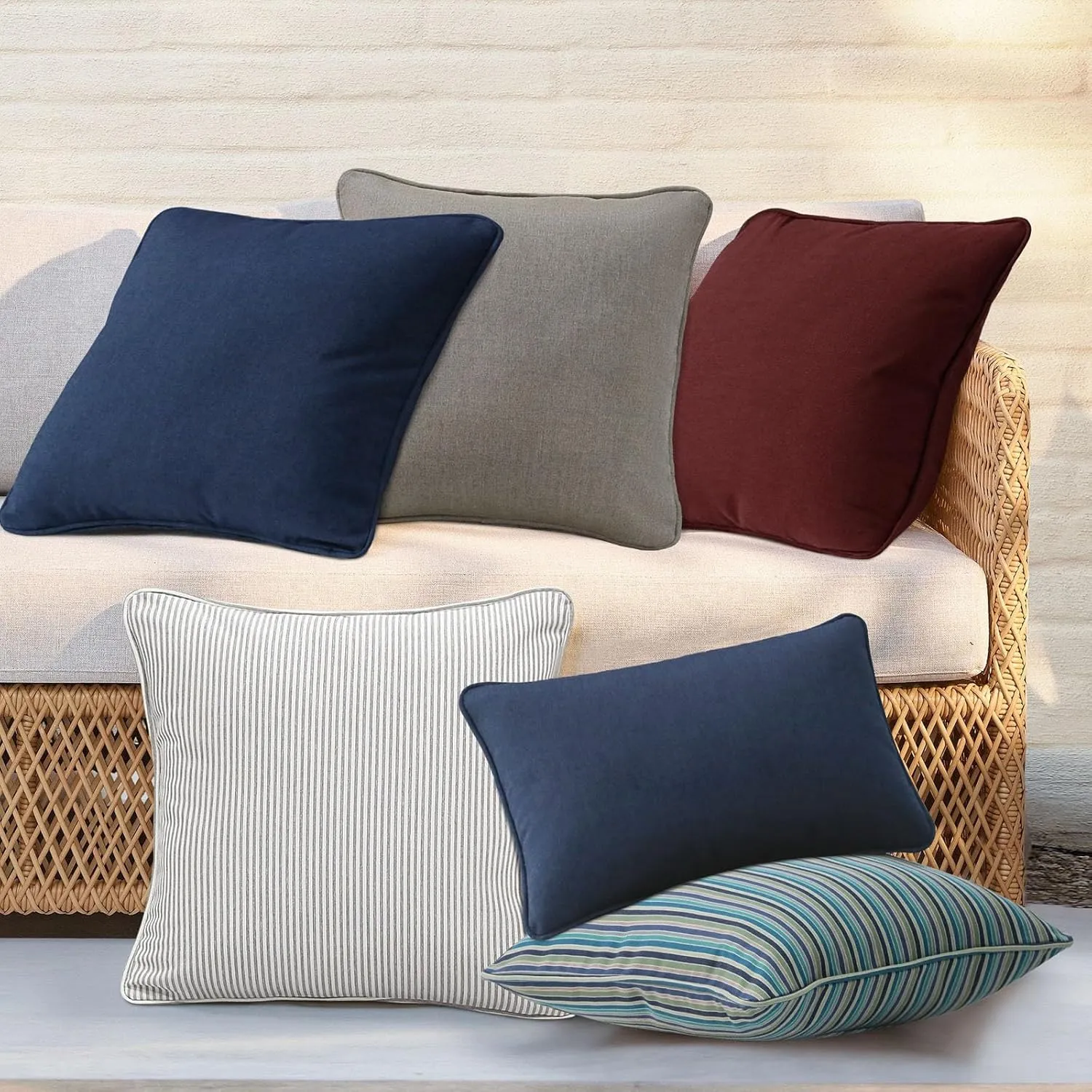 Sunbrella Decorative Outdoor Waterproof Throw Pillows with Inserts, Set of 4, 18" x18" Pillows for Patio, Backyard, Bed, Couch, and Patio Furniture, Cast Shale