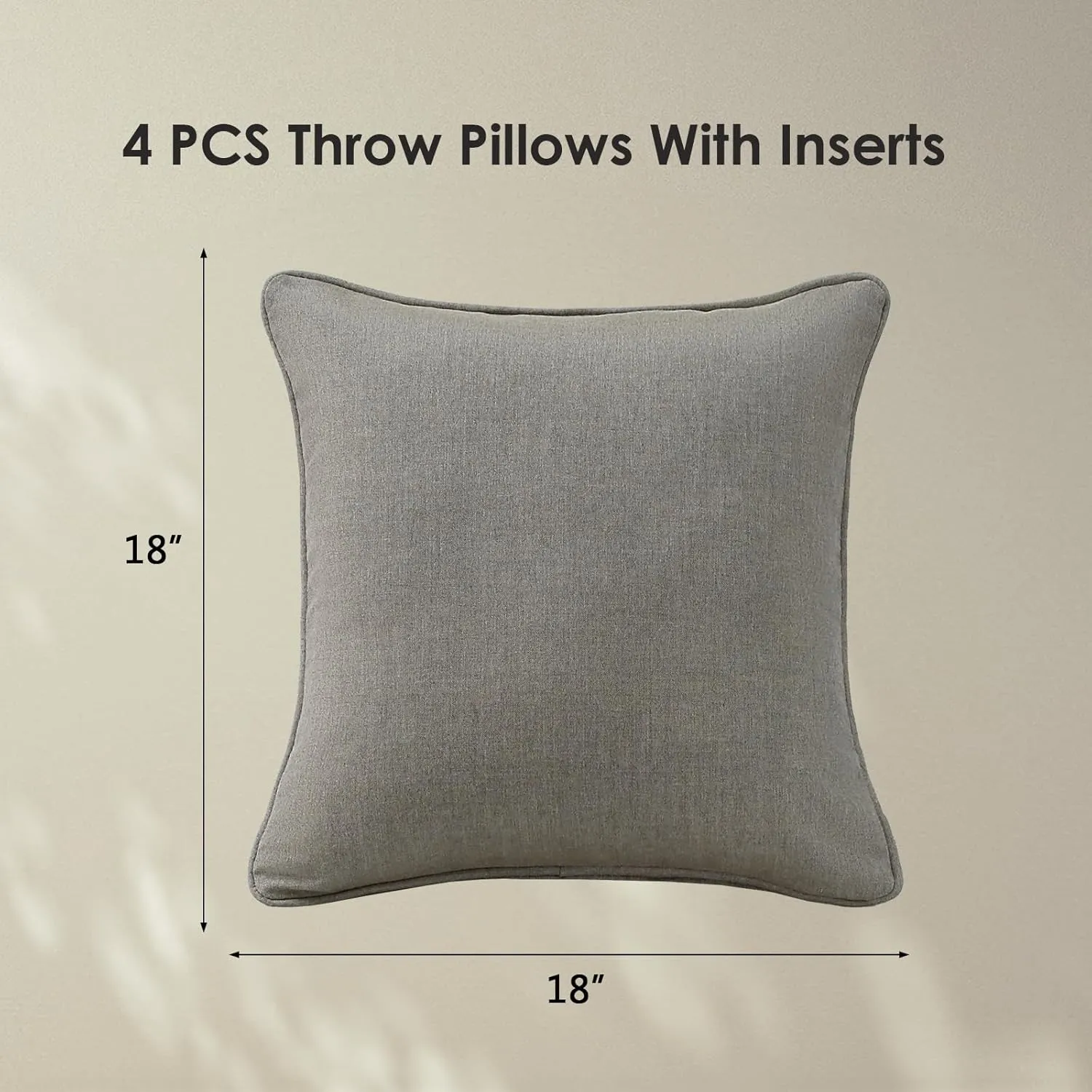 Sunbrella Decorative Outdoor Waterproof Throw Pillows with Inserts, Set of 4, 18" x18" Pillows for Patio, Backyard, Bed, Couch, and Patio Furniture, Cast Shale