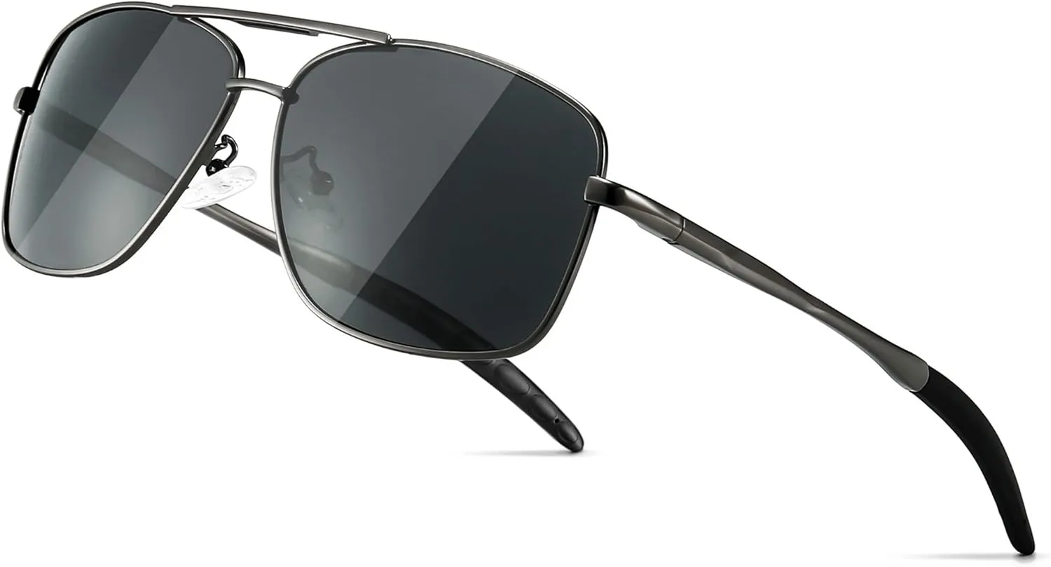 SUNGAIT Men's Polarized Square Aviator Sunglasses Durable Metal Frame for Fishing Driving Golf 100% UV Protection