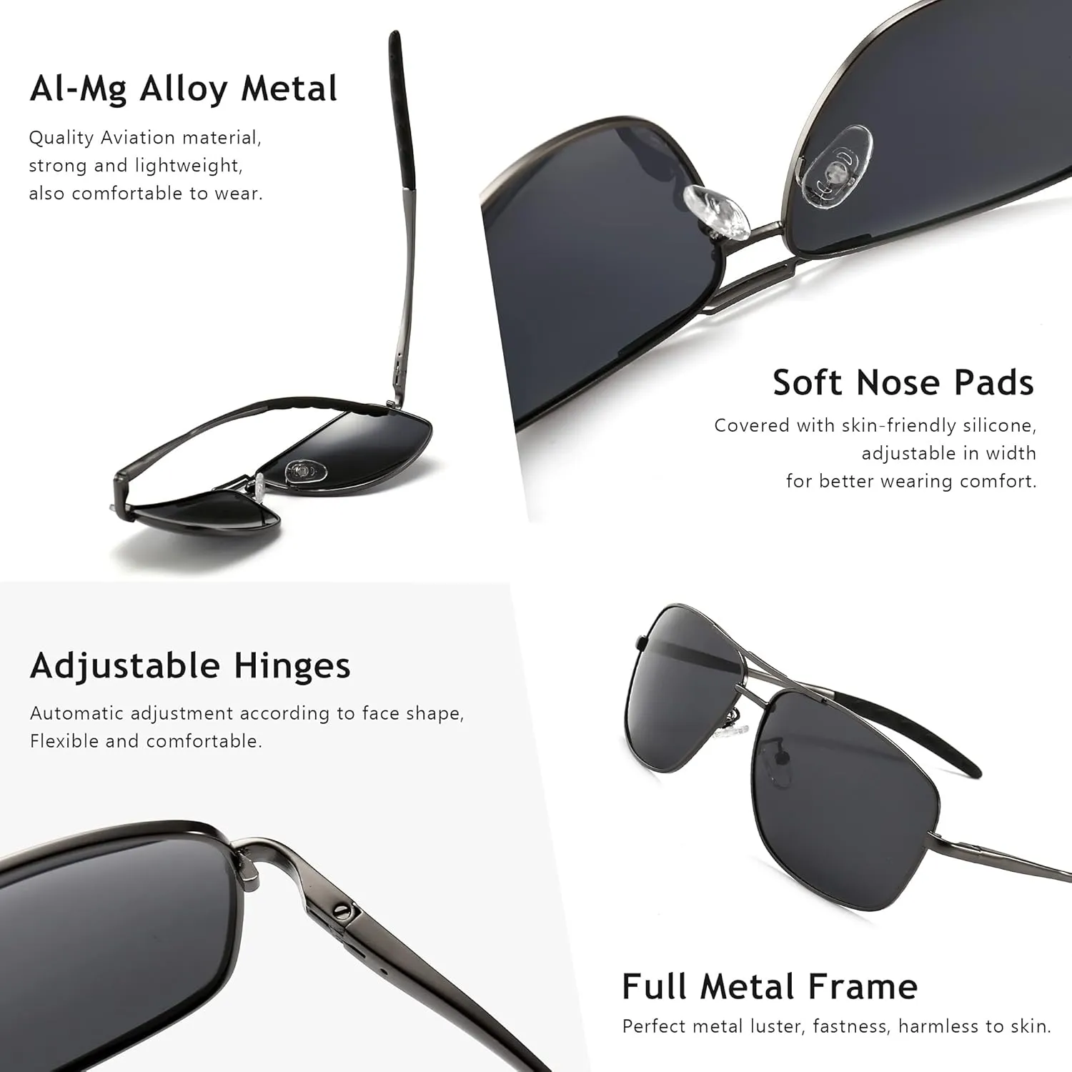 SUNGAIT Men's Polarized Square Aviator Sunglasses Durable Metal Frame for Fishing Driving Golf 100% UV Protection