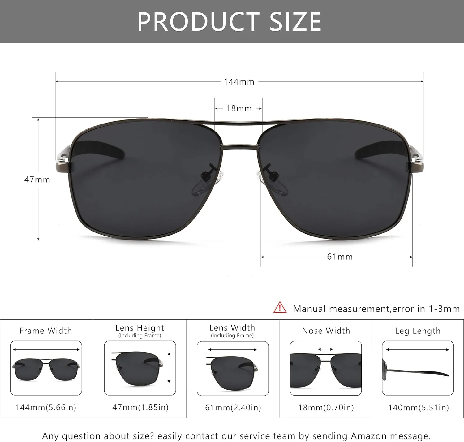 SUNGAIT Men's Polarized Square Aviator Sunglasses Durable Metal Frame for Fishing Driving Golf 100% UV Protection