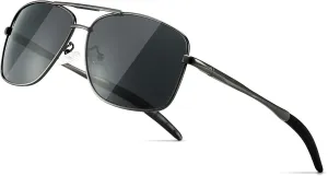SUNGAIT Men's Polarized Square Aviator Sunglasses Durable Metal Frame for Fishing Driving Golf 100% UV Protection