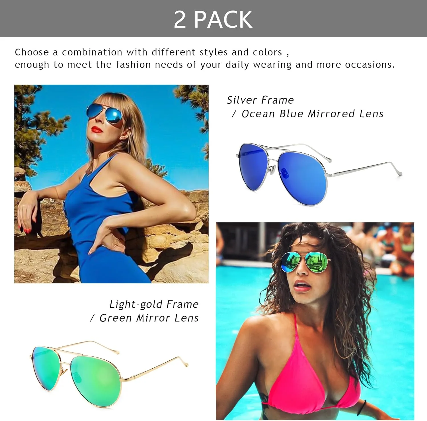 SUNGAIT Women's Lightweight Oversized Aviator Sunglasses - Mirrored Polarized Lens