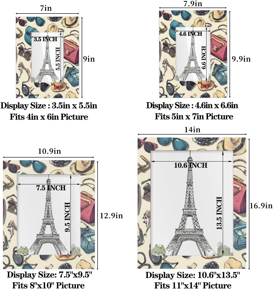 Sunglasses Bag 11 * 14 Picture Frame Rectangular Photo Frame Timber Frame Acrylic Panel Suitable for Wall or Desktop Display Beige