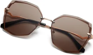 Sunglasses for Women trendy Polygon Oversized Fashion Designer Style Gradient UV400 octagon Lens Metal Frame