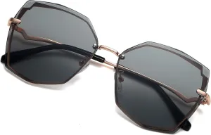 Sunglasses for Women trendy Polygon Oversized Fashion Designer Style Gradient UV400 octagon Lens Metal Frame