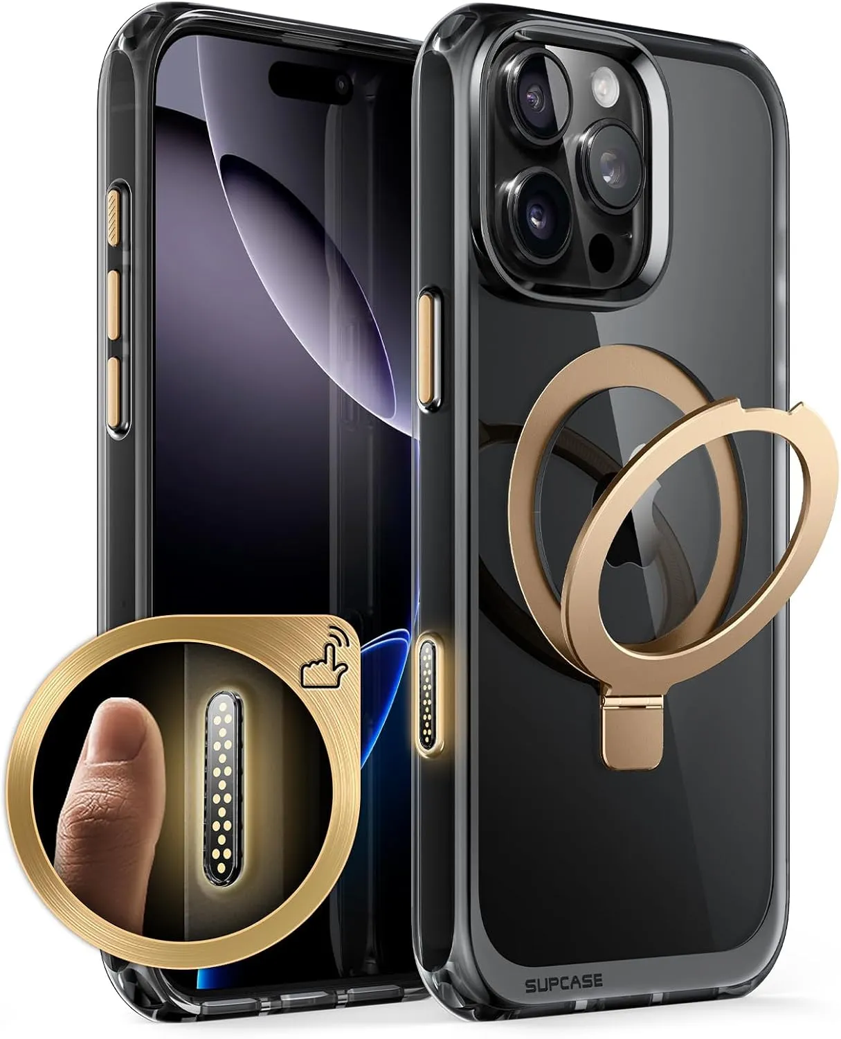 SUPCASE for iPhone 16 Pro Max Case with Camera Control Capture Button (Unicorn Beetle Mag), [Built-in Stand] [Compatible with MagSafe] [Military-Grade Protection] Clear Magnetic Phone Case, Black/Gold