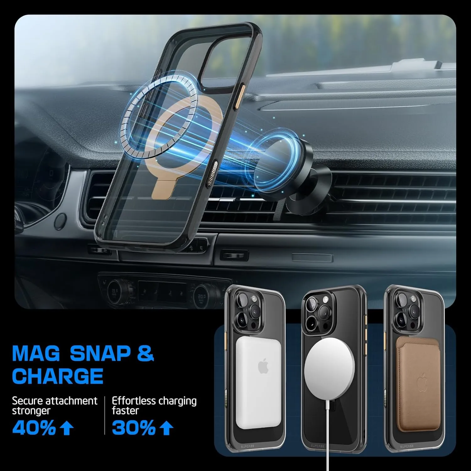 SUPCASE for iPhone 16 Pro Max Case with Camera Control Capture Button (Unicorn Beetle Mag), [Built-in Stand] [Compatible with MagSafe] [Military-Grade Protection] Clear Magnetic Phone Case, Black/Gold