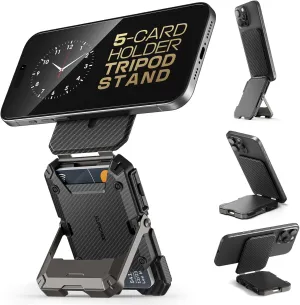 SUPCASE for MagSafe Wallet with Stand, Magnetic Wallet for Men, [Hold 5 Cards] [Adjustable Stand] [RFID Blocking] Phone Stand Credit Card Holder Tripod for iPhone 16/15/14/13/12 Series, Carbon