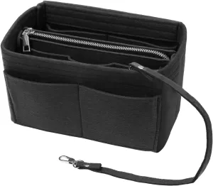 Surblue Purse Organizer Insert for Handbags, Felt Bag Organizer, Tote Bag Organizer, Tote Shaper Insert With Zippers, Thicken and Portable Handbag in Bag for Speedy Neverfull PM MM, (Black, M)