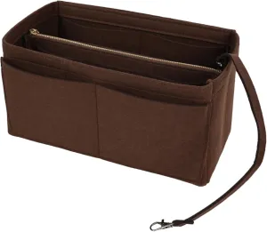 Surblue Purse Organizer Insert for Handbags, Felt Bag Organizer, Tote Bag Organizer, Tote Shaper Insert With Zippers, Thicken and Portable Handbag in Bag for Speedy Neverfull PM MM, (Brown, S)