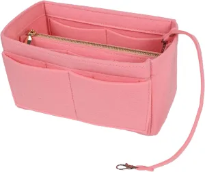 Surblue Purse Organizer Insert for Handbags, Felt Bag Organizer, Tote Bag Organizer, Tote Shaper Insert With Zippers, Thicken and Portable Handbag in Bag for Speedy Neverfull PM MM, (LightPink, XS)