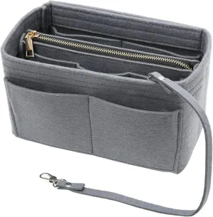 Surblue Purse Organizer Insert for Handbags, Felt Bag Organizer, Tote Bag Organizer, Tote Shaper Insert With Zippers, Thicken and Portable Handbag in Bag for Speedy Neverfull PM MM, (Newgray, S)