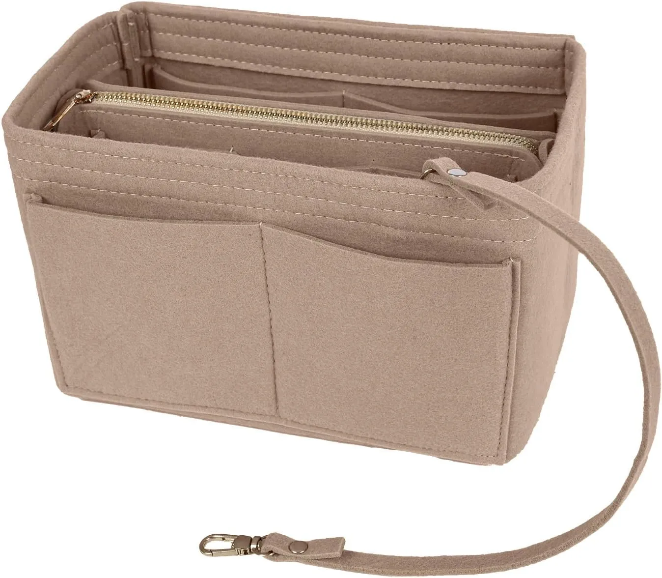 Surblue Purse Organizer Insert for Handbags, Felt Bag Organizer, Tote Bag Organizer, Tote Shaper Insert With Zippers, Thicken and Portable Handbag in Bag for Speedy Neverfull PM MM, (NewKhaki, S)