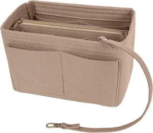 Surblue Purse Organizer Insert for Handbags, Felt Bag Organizer, Tote Bag Organizer, Tote Shaper Insert With Zippers, Thicken and Portable Handbag in Bag for Speedy Neverfull PM MM, (NewKhaki, S)