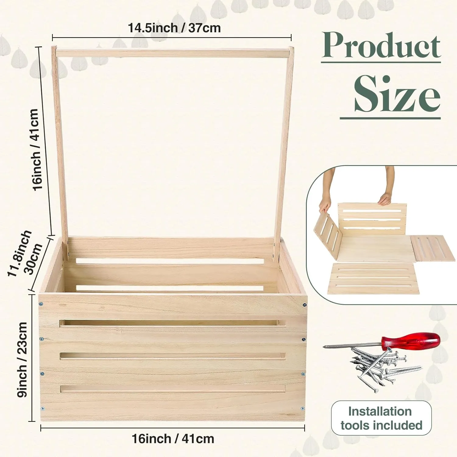 Suzile Wooden Baby Shower Crate Closet, Wood Hamper New Baby Gift Basket with Handle Gender Reveal Storage Box for Pregnancy New Parent(Wood Color,Classic)