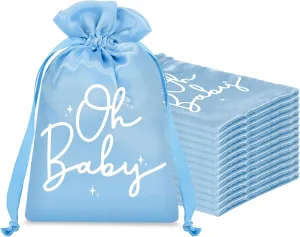 Sweetude 25 Pcs Baby Shower Favors for Guests Satin Gift Bags with Drawstring Fabric Drawstring Pouch for Baby Shower Gender Neutral Gender Reveal Decorations(Blue)