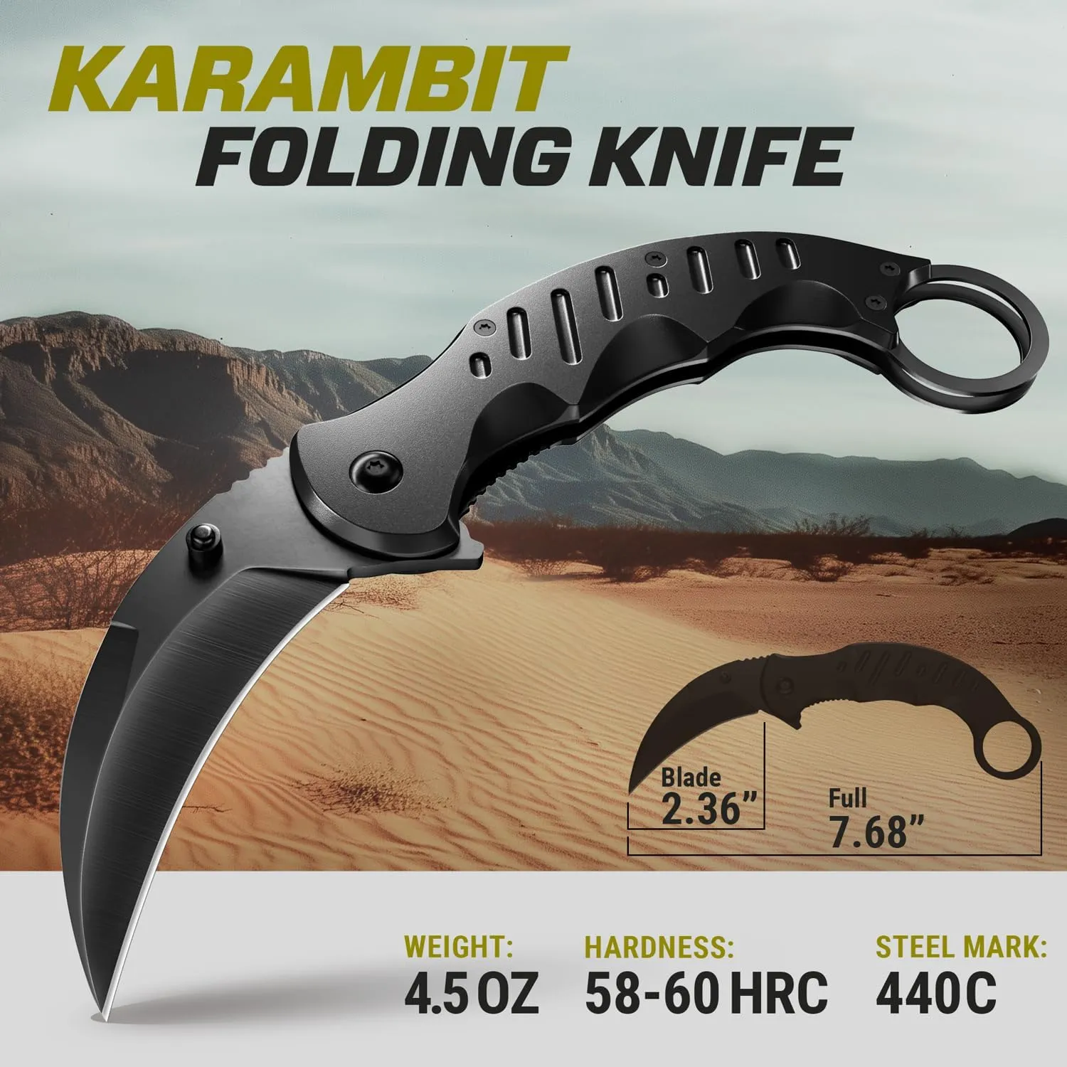Tactical Spring Assisted Pocket Knife - Karambit Folding Knives for Men - Folding Sharp Tiger Claw Blade - Best Combat Tool for Hunting Military Camping Self Defense EDC - Birthday Mens Gifts X-42