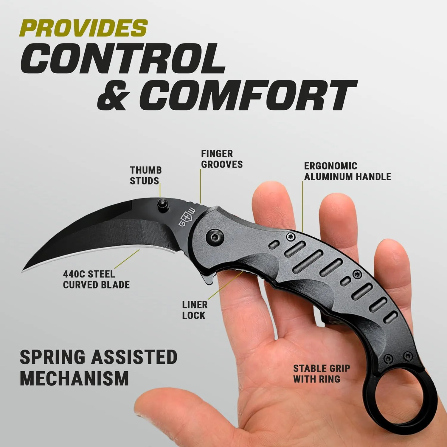 Tactical Spring Assisted Pocket Knife - Karambit Folding Knives for Men - Folding Sharp Tiger Claw Blade - Best Combat Tool for Hunting Military Camping Self Defense EDC - Birthday Mens Gifts X-42