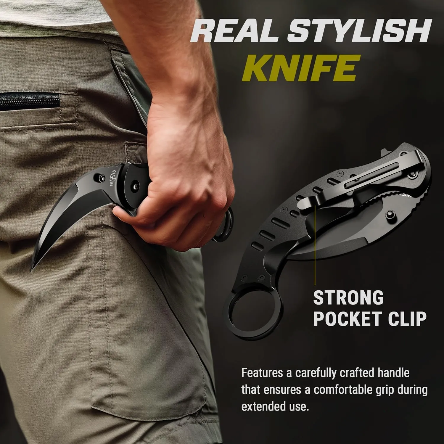 Tactical Spring Assisted Pocket Knife - Karambit Folding Knives for Men - Folding Sharp Tiger Claw Blade - Best Combat Tool for Hunting Military Camping Self Defense EDC - Birthday Mens Gifts X-42