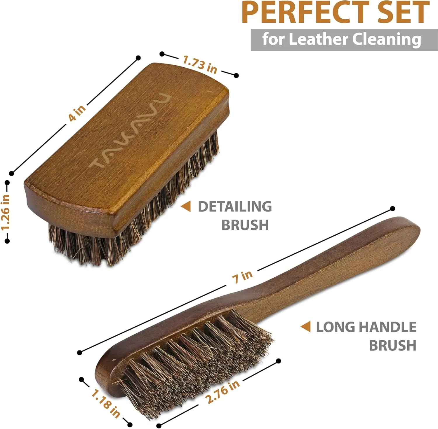TAKAVU Leather & Upholstery Cleaning Brush Set, 100% Horse Hair Bristle, to Clean Car Seats & Leather Sofas, for Alcantara, Interiors, Furniture, Boots, Shoes, Bags and More