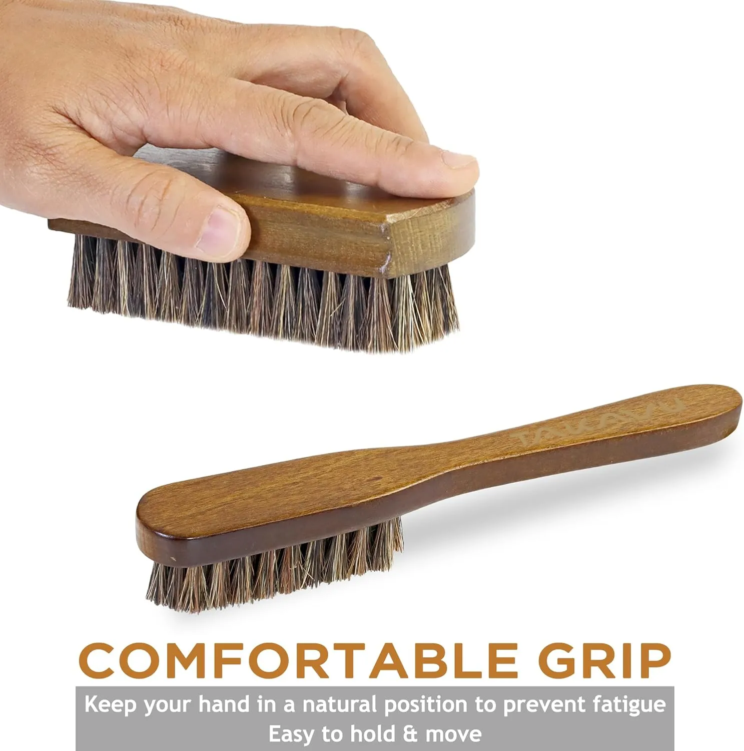 TAKAVU Leather & Upholstery Cleaning Brush Set, 100% Horse Hair Bristle, to Clean Car Seats & Leather Sofas, for Alcantara, Interiors, Furniture, Boots, Shoes, Bags and More