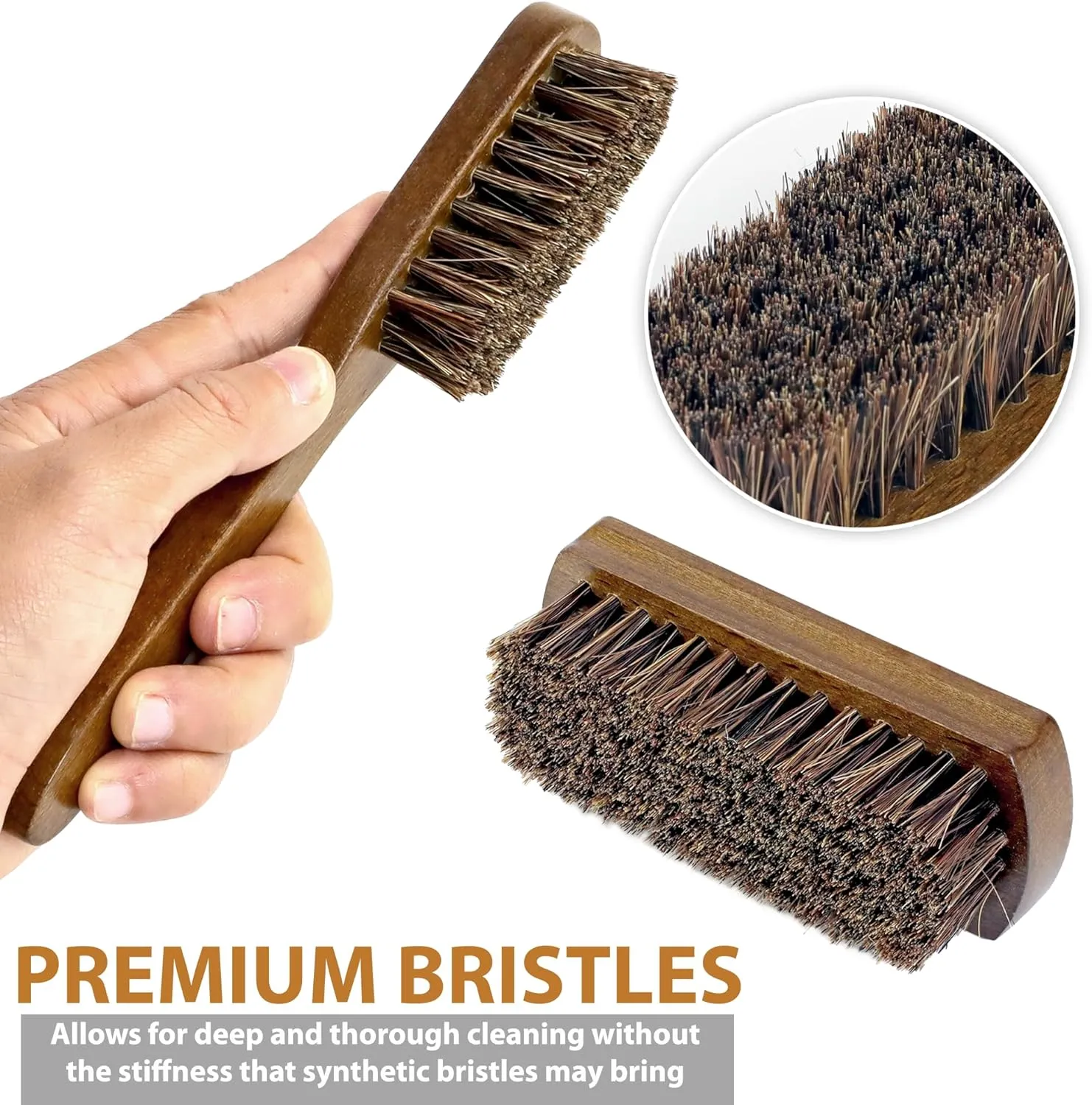 TAKAVU Leather & Upholstery Cleaning Brush Set, 100% Horse Hair Bristle, to Clean Car Seats & Leather Sofas, for Alcantara, Interiors, Furniture, Boots, Shoes, Bags and More