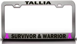 Tallia Survivor & Warrior Female Cancer Survivor Metal Car SUV Truck License Plate Frame Ch k3