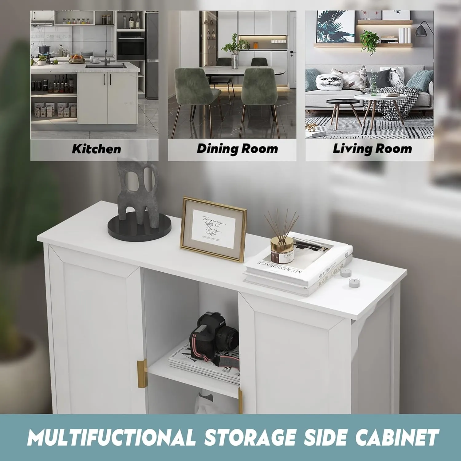 TaoHFE White Storage Cabinet, Credenza Buffet Cabinet Wooden Coffee Bar Cabinet Buffet Table White Sideboard Thin Cabinet for Narrow Spaces Entry Cabinet Hallway Cabinet for Kitchen