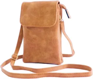 Tapp Collections Leather Small Crossbody Cell Phone Bag Wallet Purse With Adjustable Strap - Brown Matte