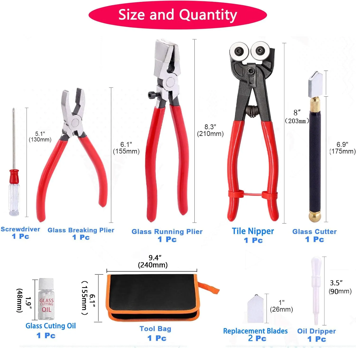Tayfeim Glass Cutter Tool Glass Cutting Tool Set Kit with Glass Running Pliers Breaking Pliers Wheeled Tile Nippers Zipper Package, Oil Feed Glass Cutter for Stained Glass Mirror Tile Cut